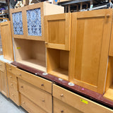 11-Piece Kitchen Cabinet Set – Natural Maple / Light Wood with Glass-Door Wall Cabinet and Base Cabinets