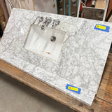 White Carrara Marble Bathroom Vanity Countertop with Undermount Sink & Chrome Faucet