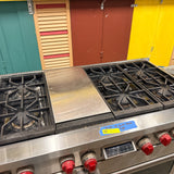 Wolf 48" Stainless Steel Dual-Fuel Pro Range w/ Double Ovens & Signature Red Knobs