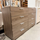 Modern 8-Drawer Double Dresser (Gray-Brown Wood Grain Laminate)
